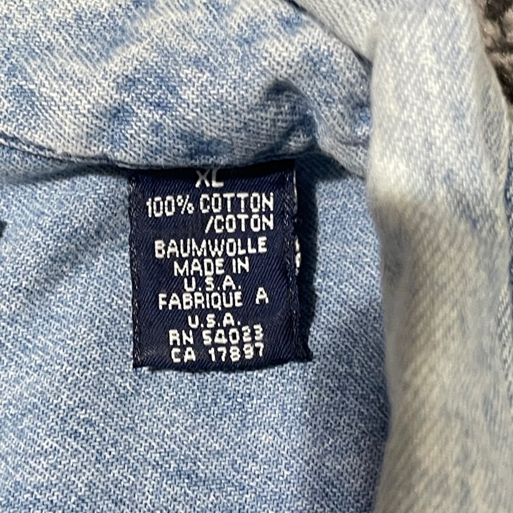 VTG Gap Denim Shirt Button Down Men XL Blue Distressed Pocket Cotton Made in USA - Picture 12 of 15